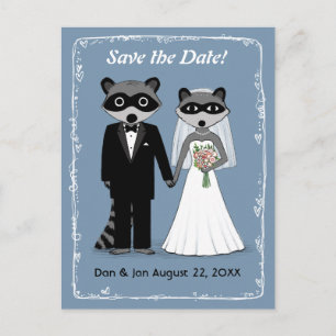 Raccoons Wedding Save the Date Blue Announcement Postcard