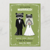 Raccoons Wedding Save the Date Green