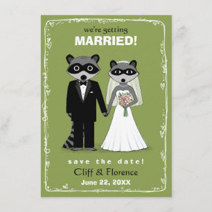 Raccoons Wedding Save the Date Green