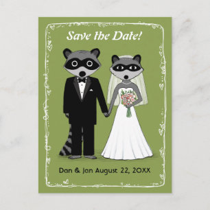 Raccoons Wedding Save the Date Green Announcement Postcard
