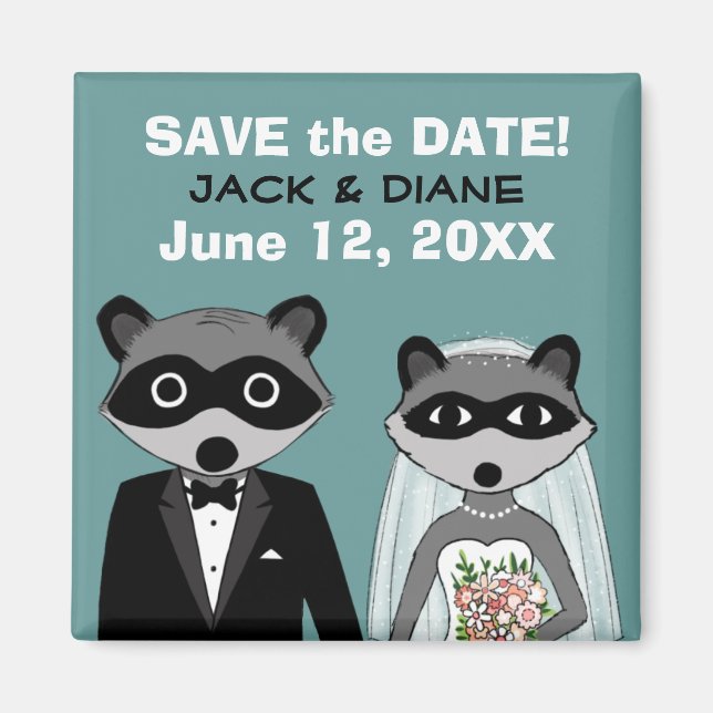 Raccoons Wedding Save the Date Magnet (Front)