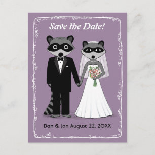 Raccoons Wedding Save the Date Purple Announcement Postcard