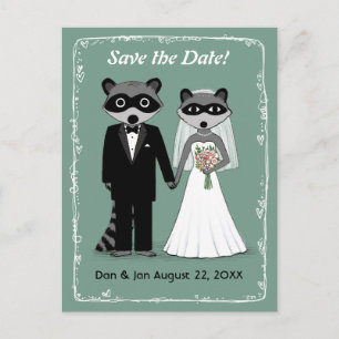 Raccoons Wedding Save the Date Teal Announcement Postcard