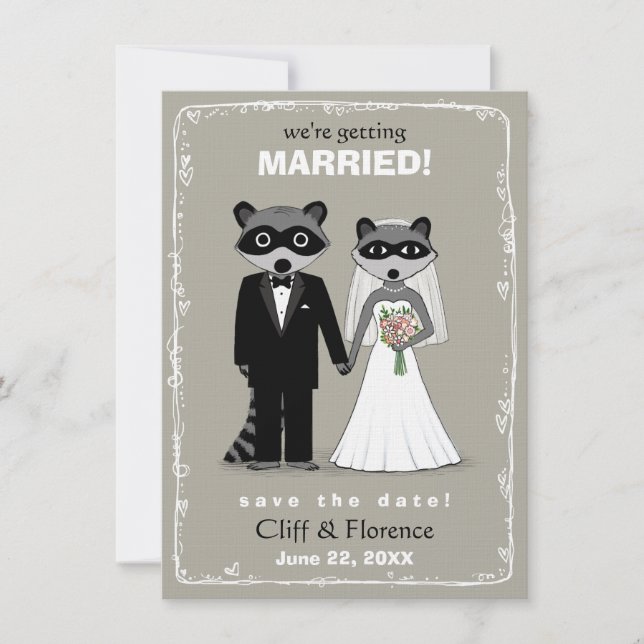 Raccoons Wedding Save the Date (Warm Grey) (Front)