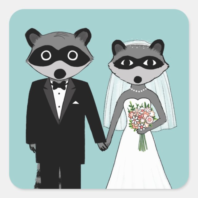 Raccoons Wedding Square Sticker (Front)