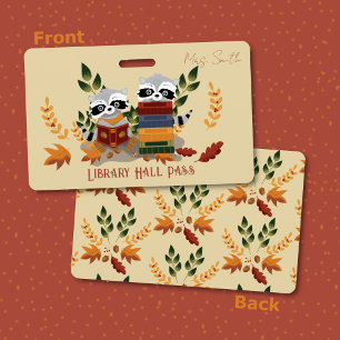 Raccoons with Books Library Hall Pass Badge ID Badge