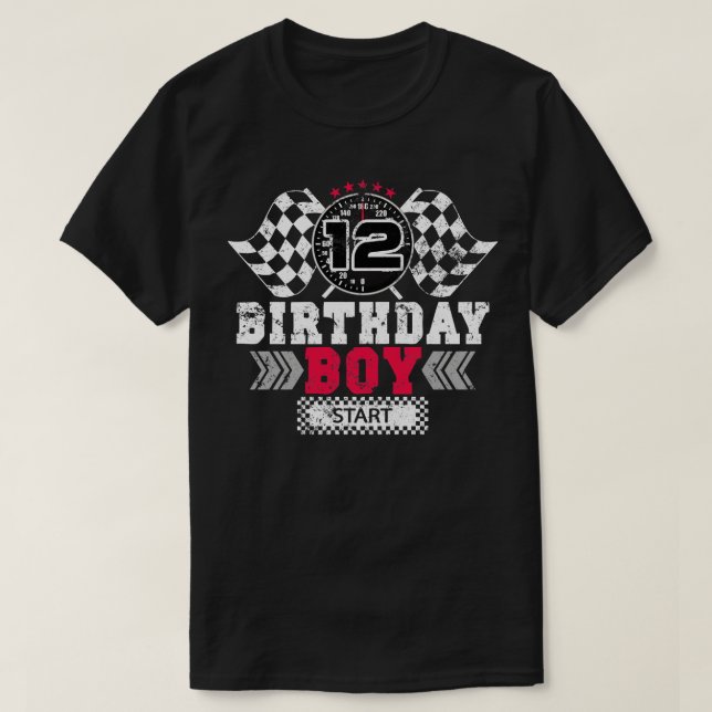 Race 12th Birthday Boy Party Racing Driver T-Shirt (Design Front)