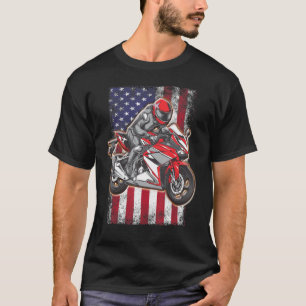 Race Biker Vintage American Flag Speed Motor Sport T-Shirt