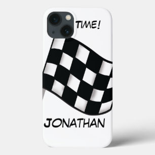 Race Black White Chequered Flag Name Personalised iPhone 13 Case