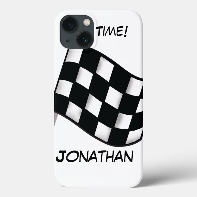 Race Black White Chequered Flag Name Personalised Case-Mate iPhone Case (Back)