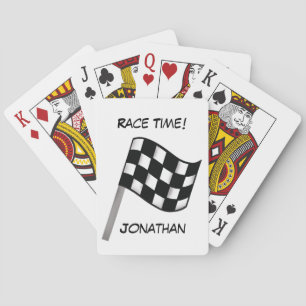 Race Black White Chequered Flag Name Personalised Playing Cards