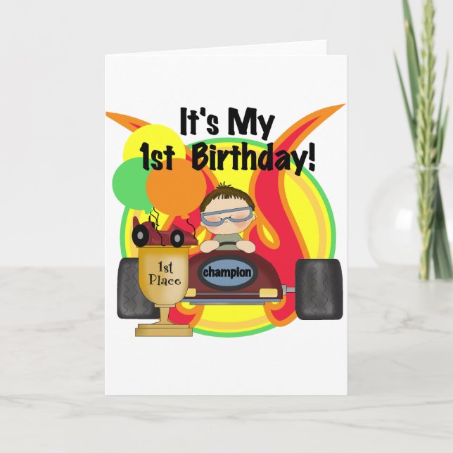 Race Car 1st Birthday Tshirts and Gifts Card (Front)