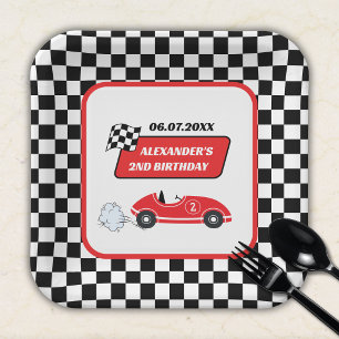 Race Car 2nd Birthday Paper Plates Personalised