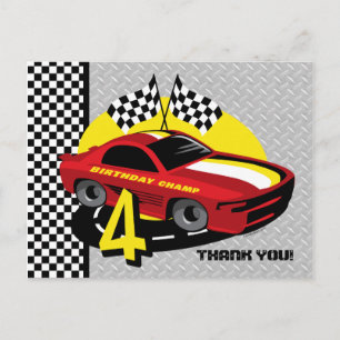 Race Car 4th Birthday Postcard