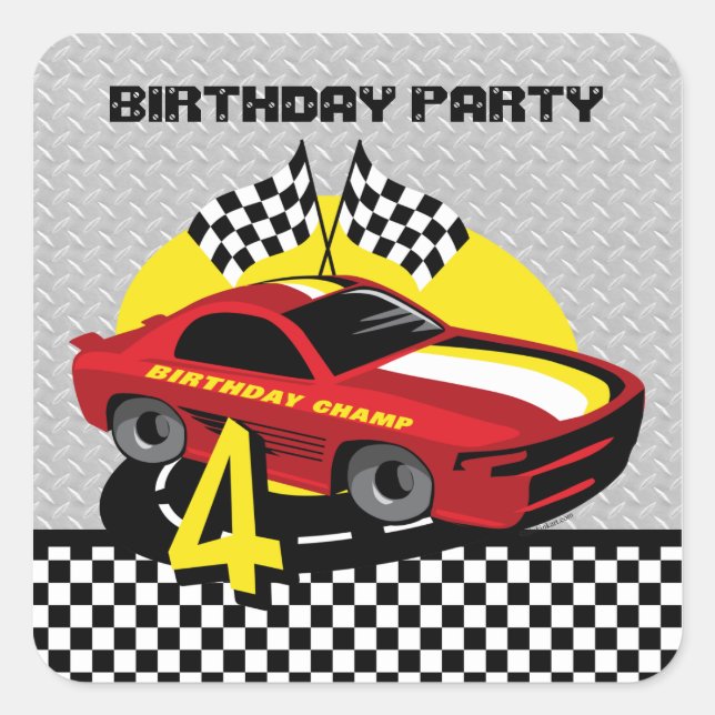 Race Car 4th Birthday Sticker (Front)