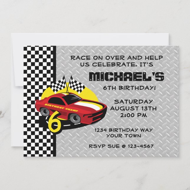 Race Car 6th Birthday Party Invitation (Front)