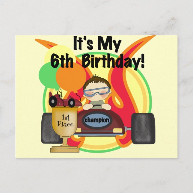 Race Car 6th Birthday Tshirts and Gifts Postcard (Front)