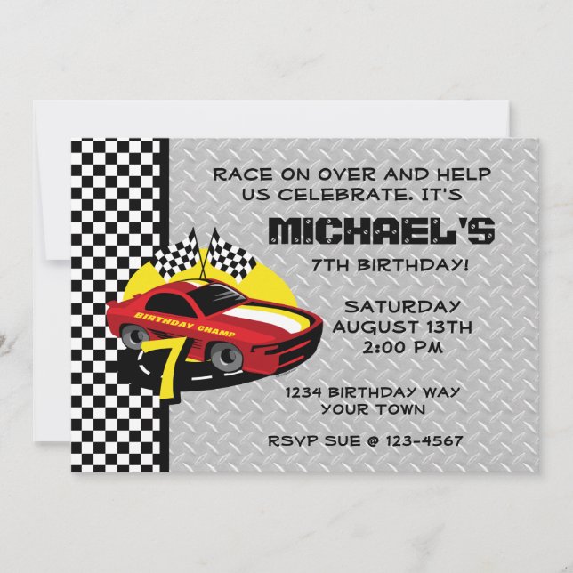 Race Car 7th Birthday Party Invitation (Front)