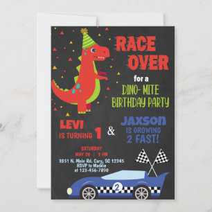 Race car and dinosaur boy siblings invitation. invitation