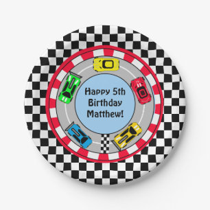 Race Car and Track Themed Boy's Birthday Party Paper Plate