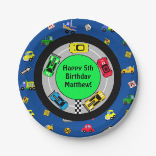 Race Car and Track Themed Boy's Birthday Party Paper Plate
