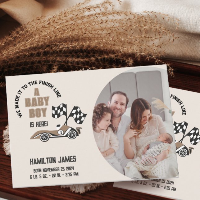 Race Car Baby Boy Birth Photo Announcement (Creator Uploaded)