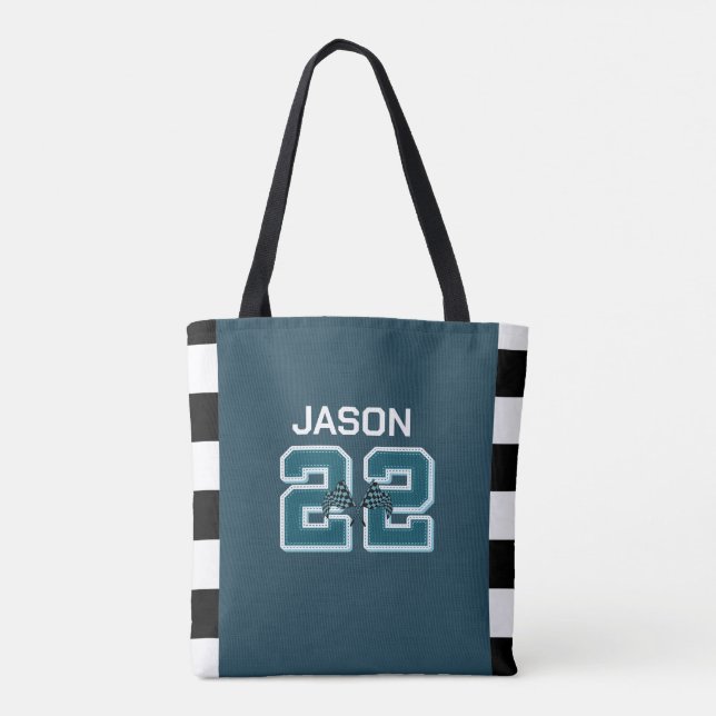 Race car baby green, white & black chequered tote bag (Back)