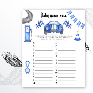 Race car baby shower - Baby name race game