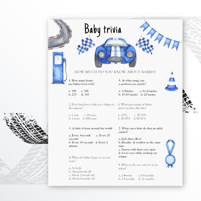 Race car baby shower Baby Trivia Game (Creator Uploaded)