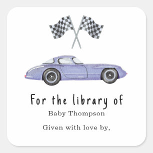 Race car - baby shower bookplate square sticker