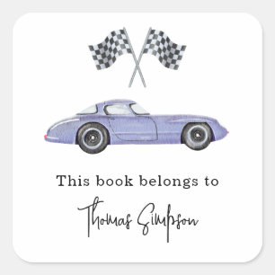Race car - baby shower bookplate square sticker
