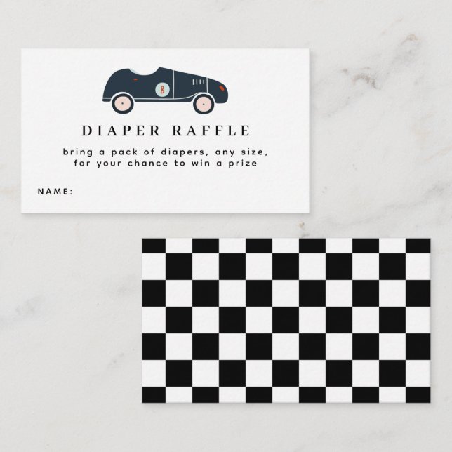 Race Car Baby Shower Diaper Raffle Ticket Enclosure Card (Front/Back)