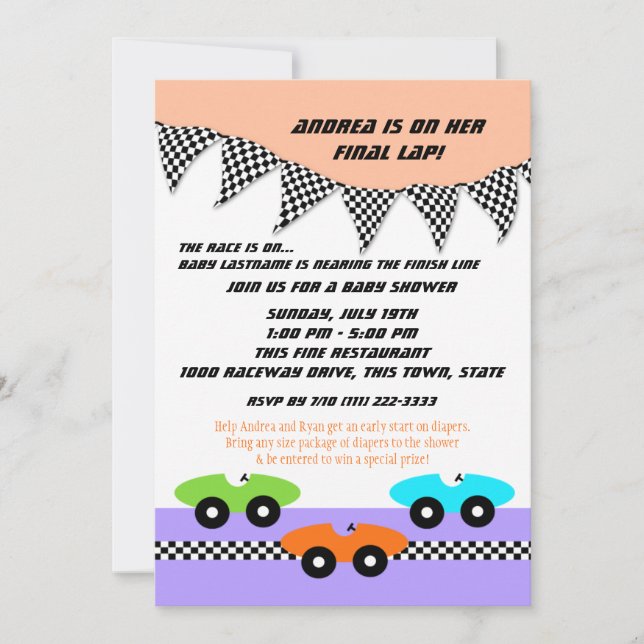 Race Car Baby Shower Invitation (Front)