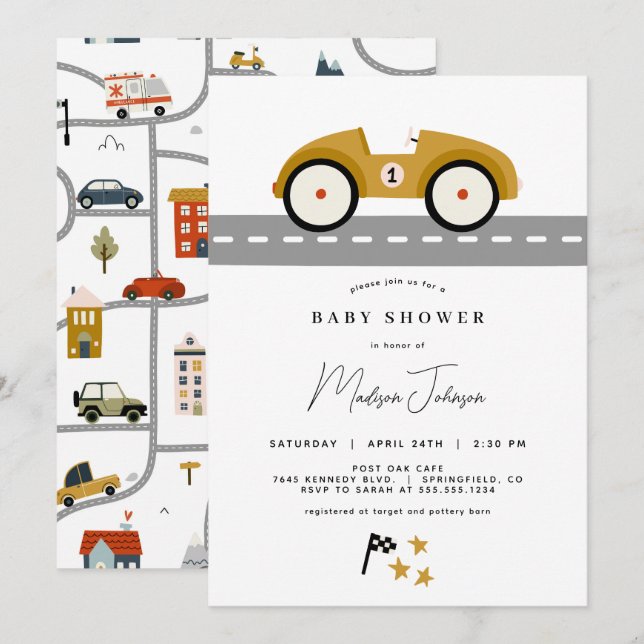 Race Car Baby Shower Invitation (Front/Back)