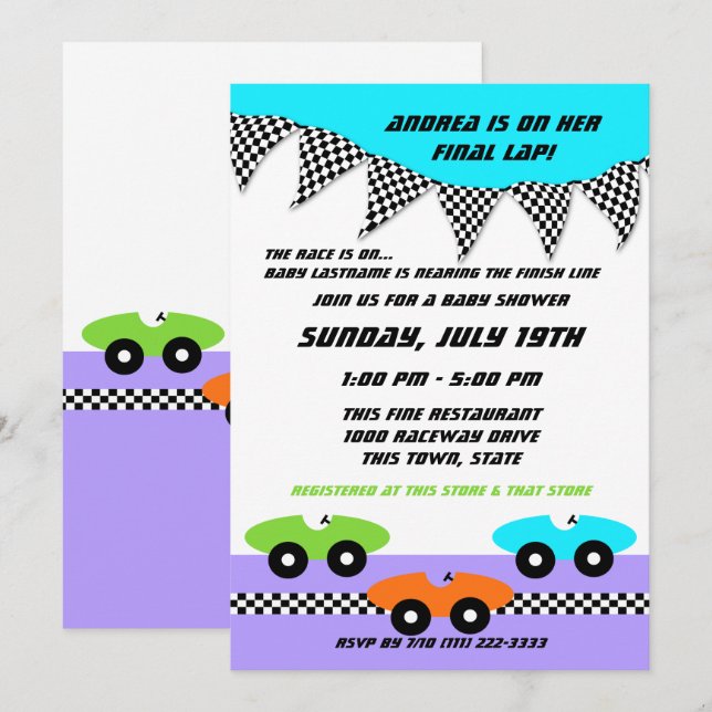 Race Car Baby Shower Invitation (Front/Back)