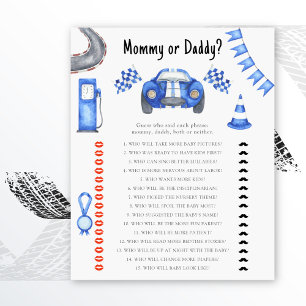 Race car baby shower - mummy or daddy game