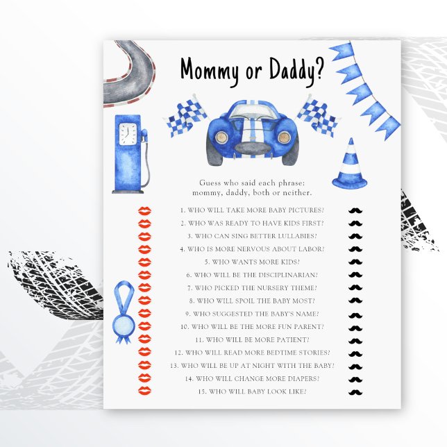 Race car baby shower - mummy or daddy game (Creator Uploaded)