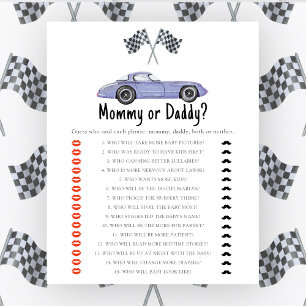 Race car baby shower - mummy or daddy game