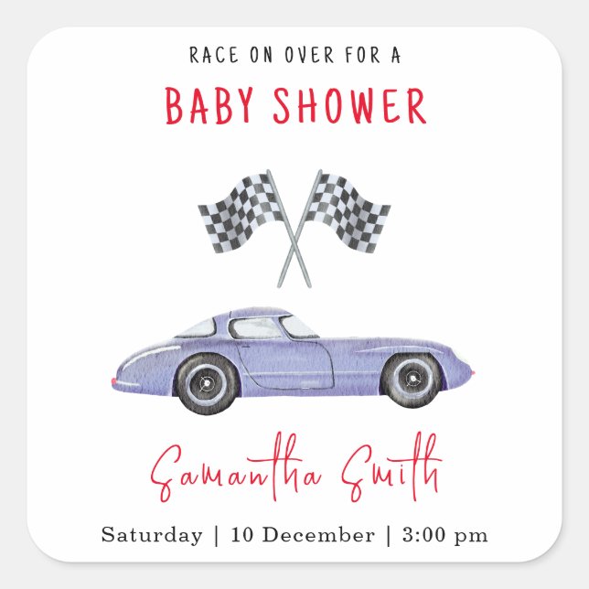 Race Car Baby Shower Square Sticker (Front)