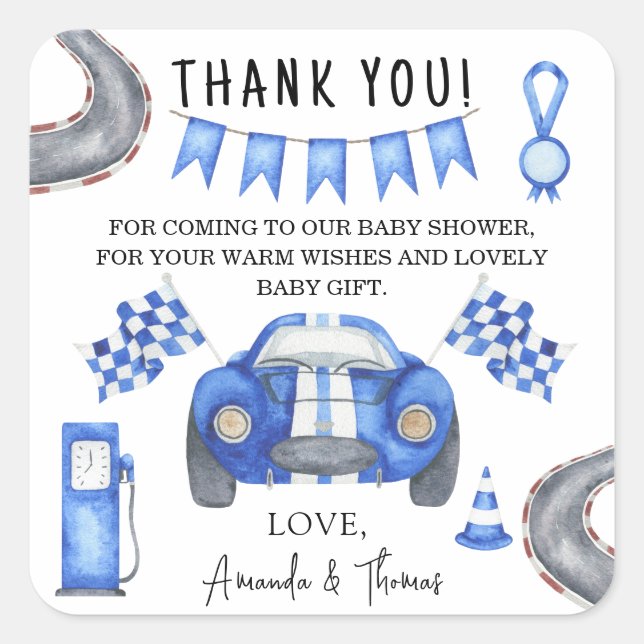 Race car Baby Shower - thank you Square Sticker (Front)