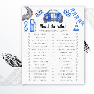 Race car baby shower Would she rather game