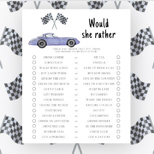 Race car baby shower Would she rather game