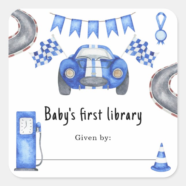 Race car - Baby's first library Square Sticker (Front)