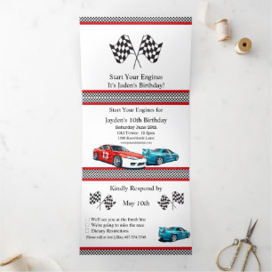 Race Car Birthday, 10th Birthday Invitation
