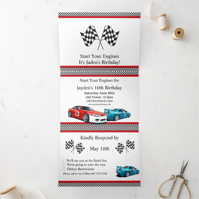 Race Car Birthday, 10th Birthday Invitation (Inside)