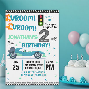 Race Car Birthday 2 - Boys Racin party Invitation