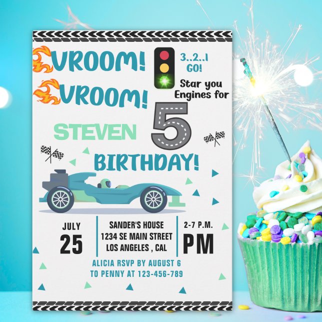 Race Car Birthday 5th - Boys Racin party Invitation (Creator Uploaded)