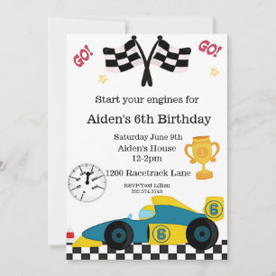 Race Car Birthday, 6th Birthday Invitation
