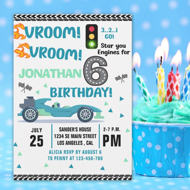 Race Car Birthday 6th - Boys Racin party Invitation (Creator Uploaded)