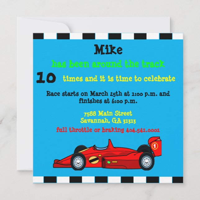 Race Car Birthday Announcement (Front)